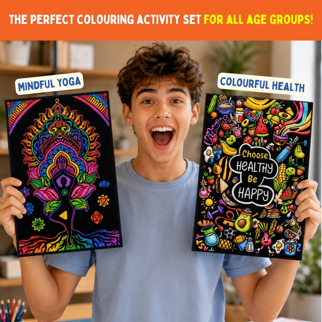 PepPlay Velvet Colouring Canvas, Set of 2 – Wellness Series Mindful Yoga & Healthy Be Happy - Wellness Combo