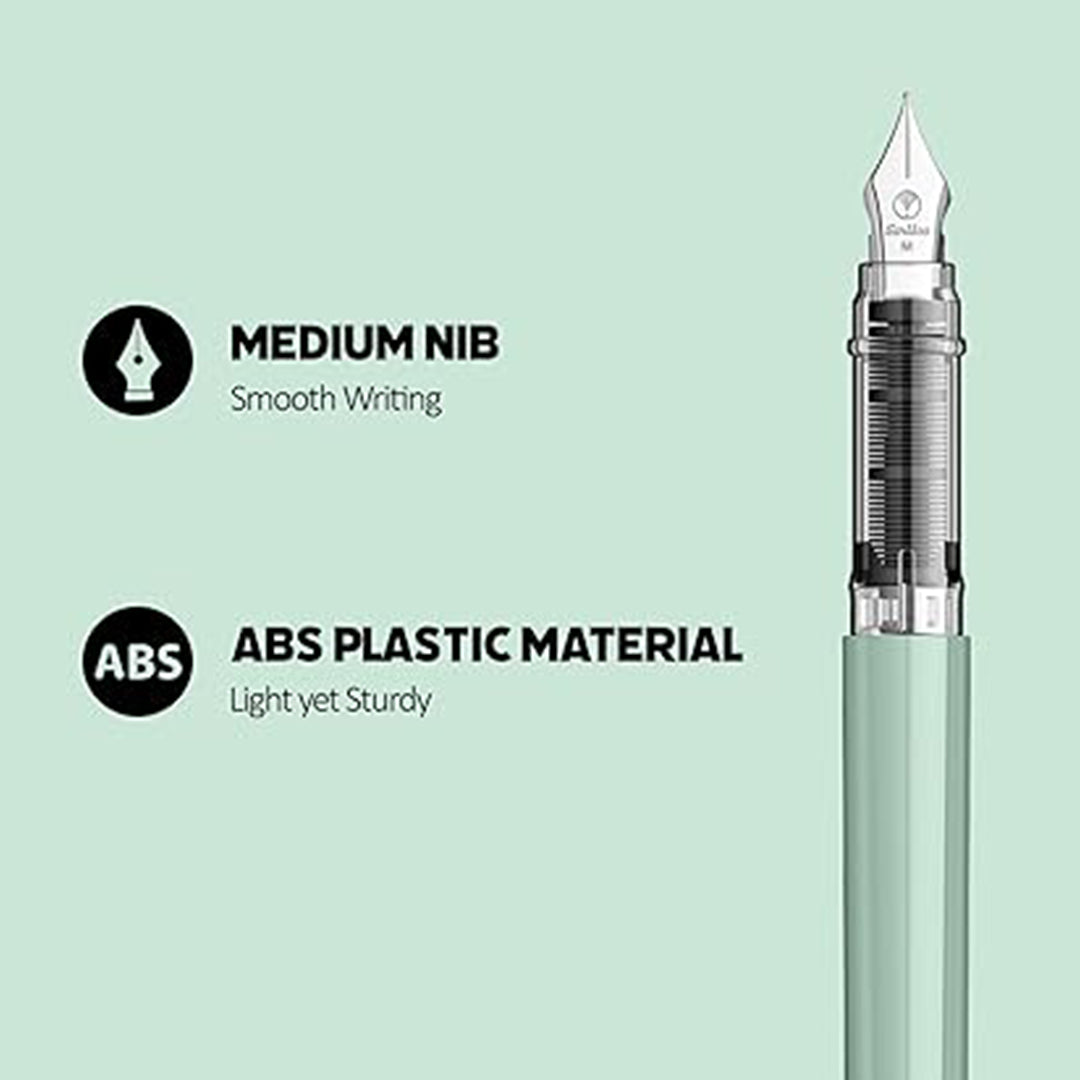 Scrikss Primeo Medium Nib Fountain Pen | 3 Cartridges Included | Stainless Steel Nib & ABS Body | Mint | in Blister Pack Scrikss