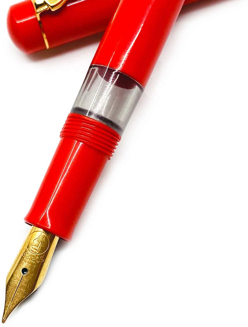 Scrikss | 419 Legendary | Fountain Ink Pen | Medium Nib |Gold Plated | Glossy Red Barrel Scrikss