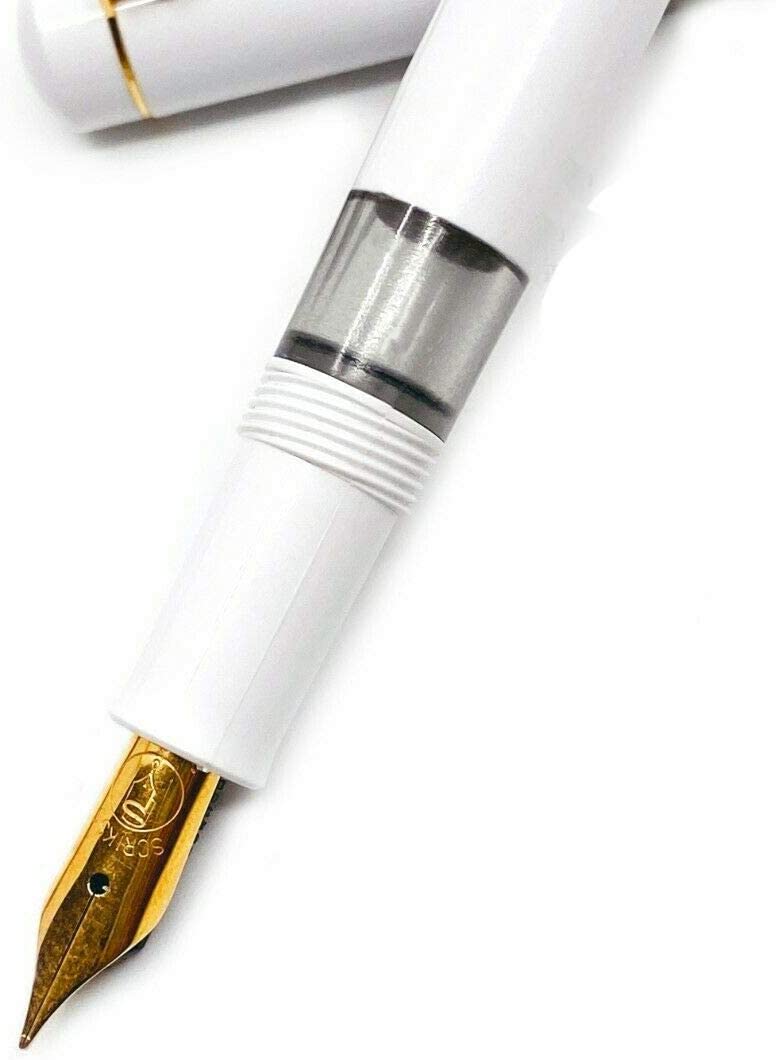 Scrikss | 419 Legendary | Fountain Ink Pen | Medium Nib | Gold Plated | Glossy White Barrel Scrikss