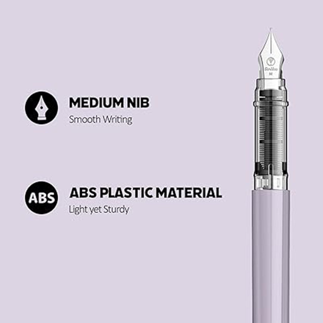 Scrikss Primeo Medium Nib Fountain Pen | 3 Cartridges Included | Stainless Steel Nib & ABS Body | Lilac | in Blister Pack Scrikss