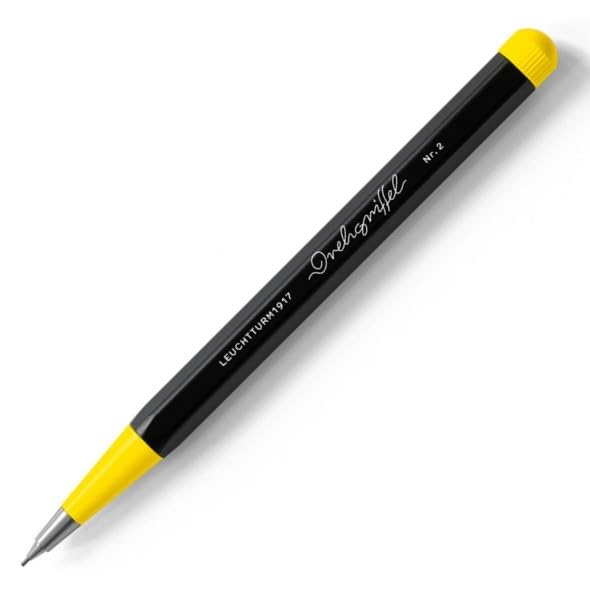 LEUCHTTURM1917 0.7mm Mechanical Clutch Pencil | Graphite HB Lead | Drehgriffel No. 2 | Bauhaus Edition | Black/Lemon Yellow LEUCHTTURM1917