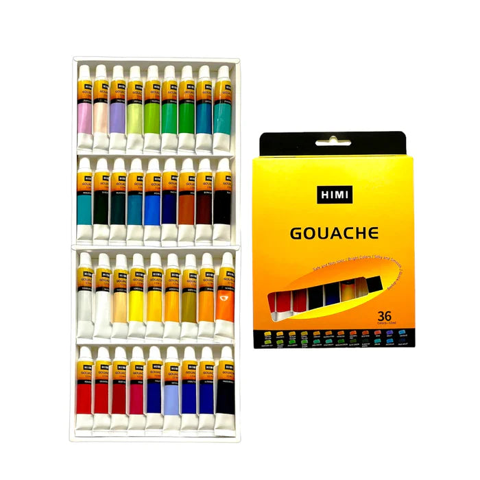 Gouache set with 36 vibrant colors for all your painting needs.