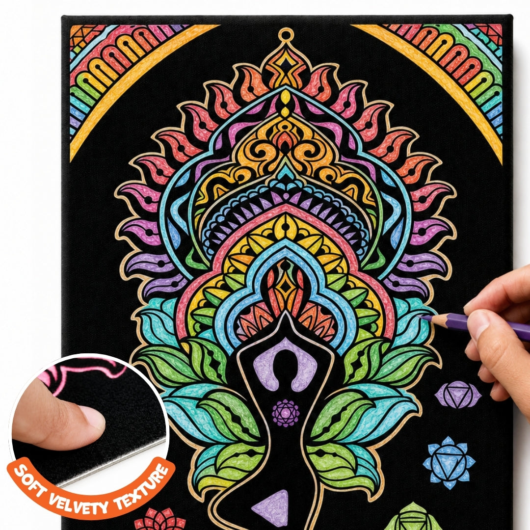 PepPlay Velvet Colouring Canvas, Set of 2 – Wellness Series Mindful Yoga & Healthy Be Happy - Wellness Combo