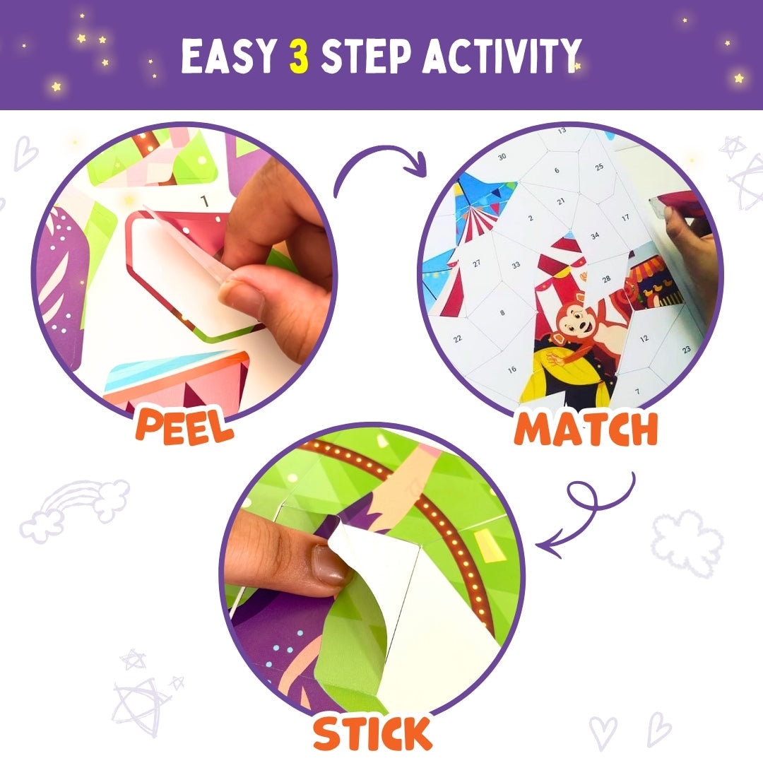 PepPlay Mosaic Sticker By Number - Circus Carnival | Boost Focus Through Sticker Art | 4+ Years