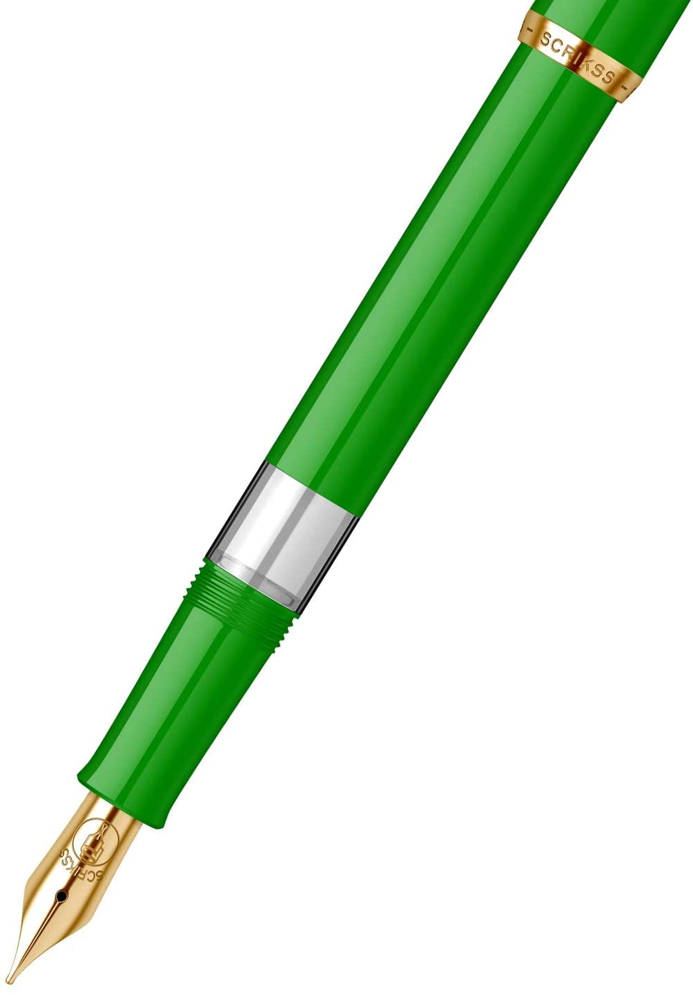 Scrikss | 419 Legendary | Fountain Ink Pen | Medium Nib | Gold Plated | Glossy Green Barrel Scrikss