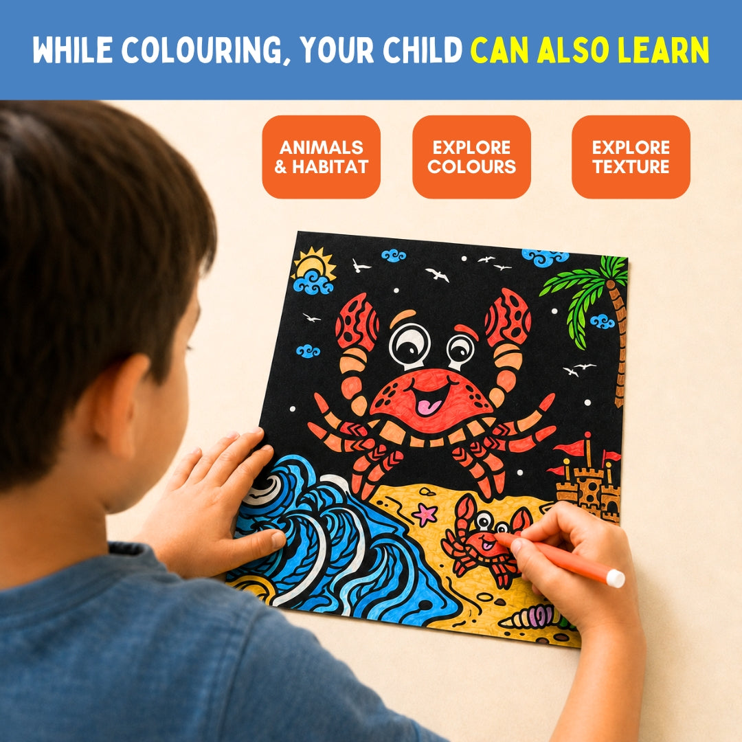 PepPlay Colour in Velvet - Ocean Life | Mess-Free Colouring Fun | 3+ Years