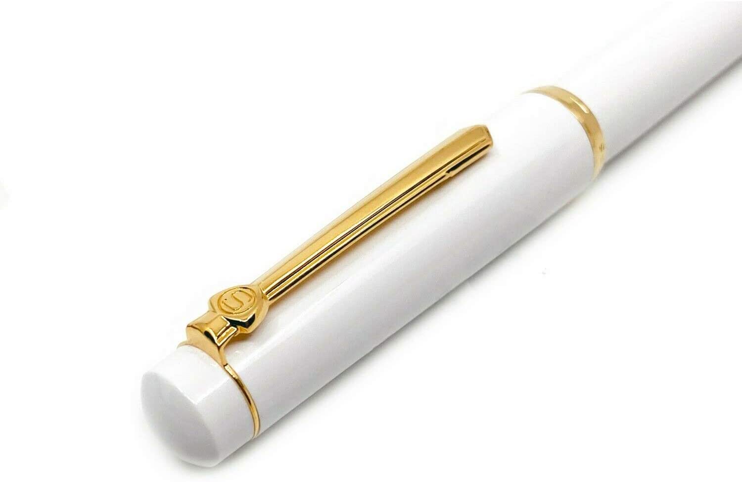 Scrikss | 419 Legendary | Fountain Ink Pen | Medium Nib | Gold Plated | Glossy White Barrel Scrikss