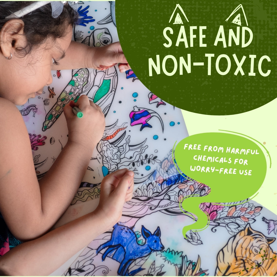 Children colouring with wet erase markers – safe and non-toxic activity for kids – PepPlay India