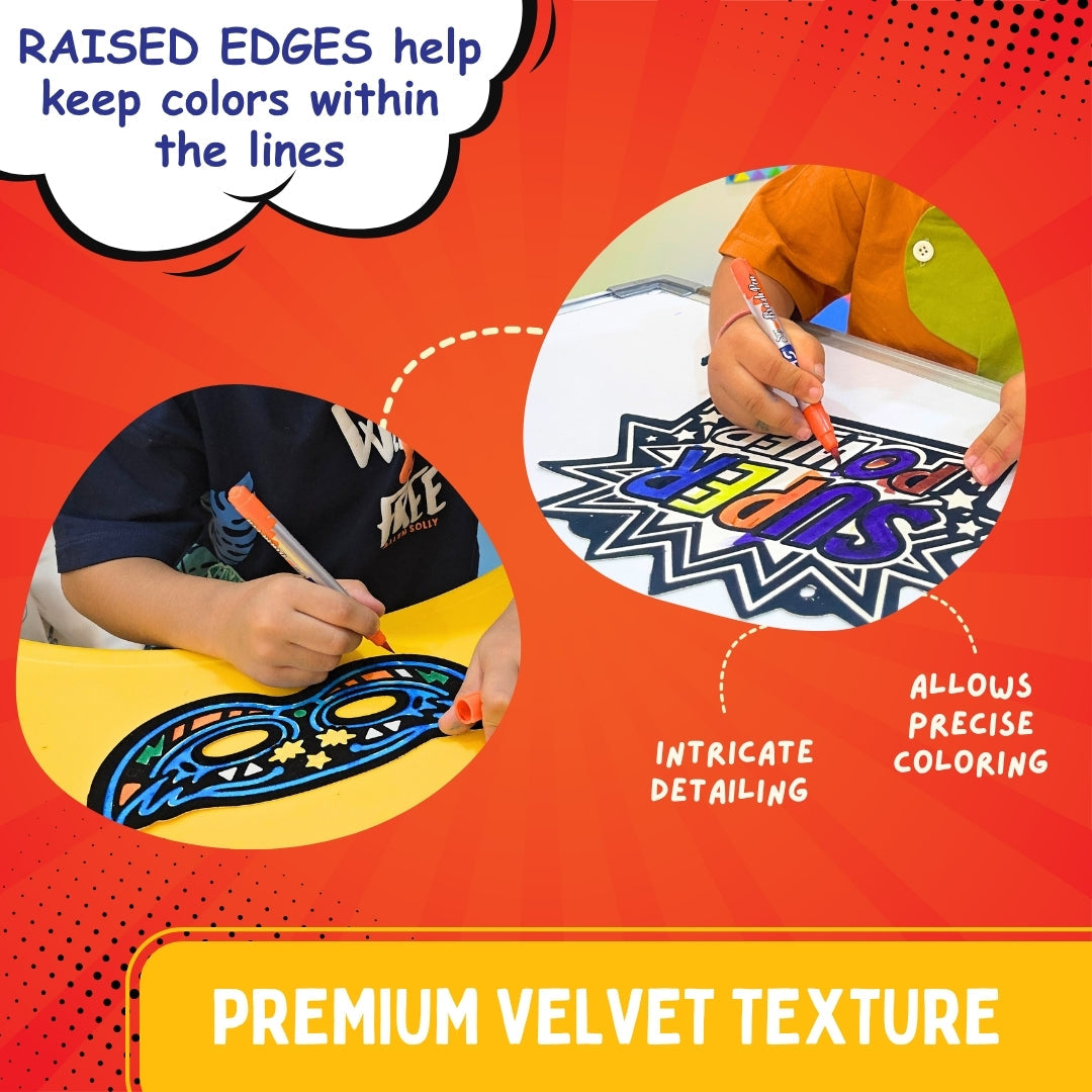 Child colouring raised velvet art – premium velvet texture that helps keep colours within the lines – PepPlay India