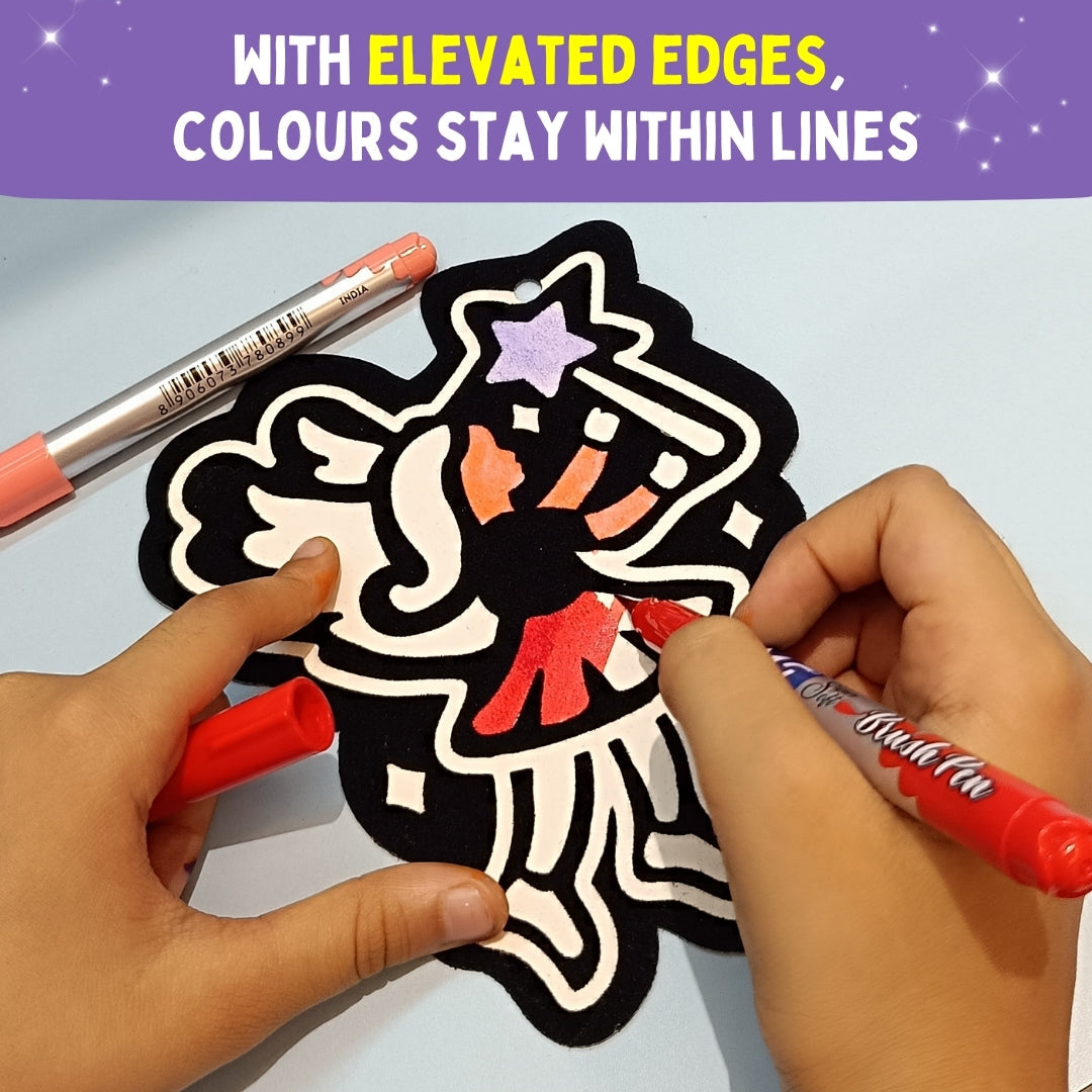 Child colouring raised velvet unicorn art – elevated edges help colours stay within the lines – PepPlay India