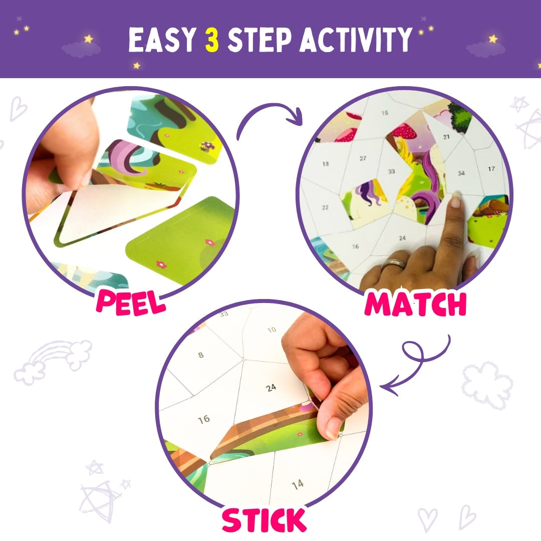 PepPlay Mosaic Sticker By Number - Magical Unicorn | Boost Focus Through Sticker Art | 4+ Years