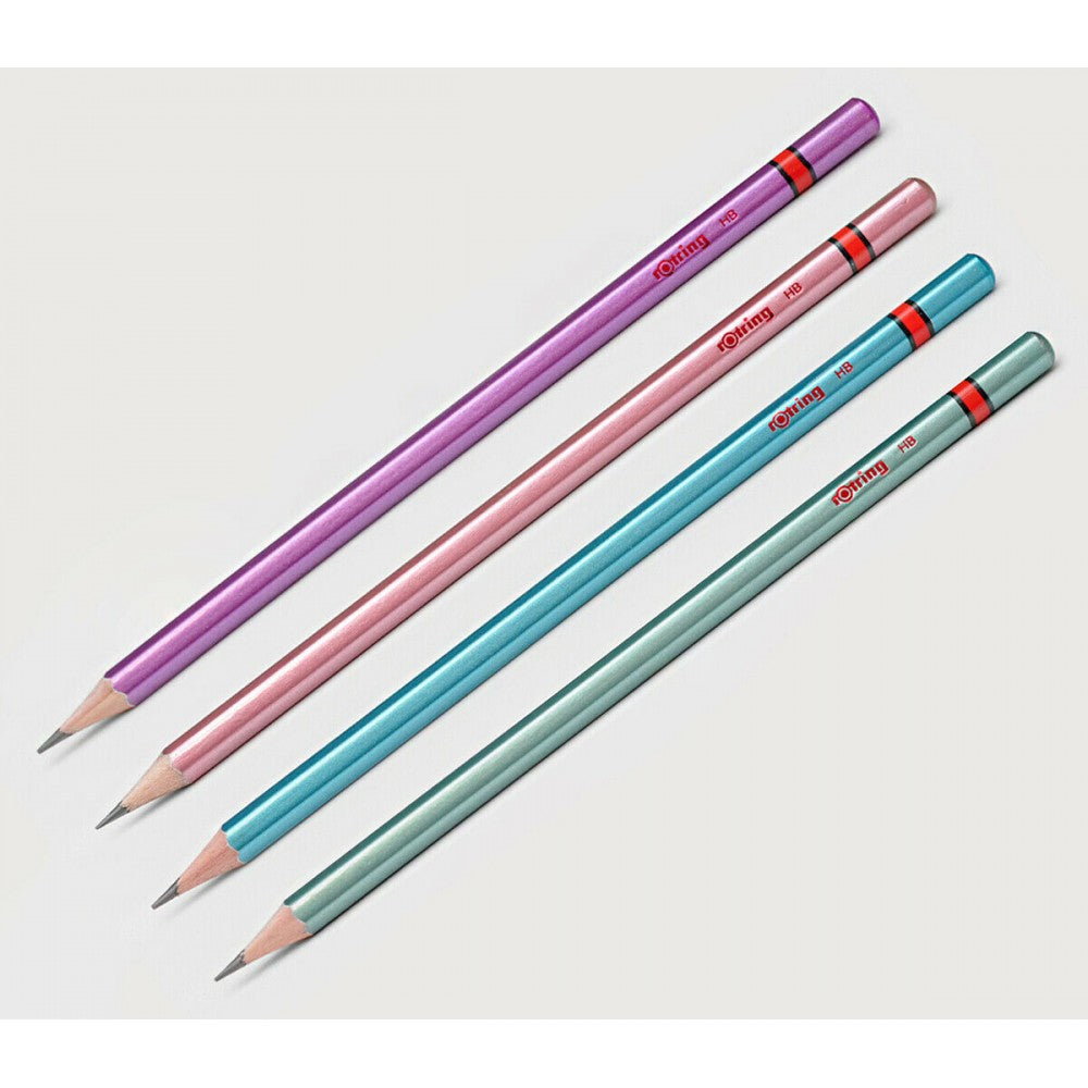 Rotring | Woodcase | HB Graphite Pencil | Metallic Assorted Colours | Blister Pack of 4 Wooden Pencils Rotring