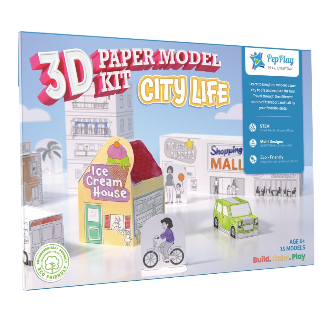 PepPlay 3D Paper Model Kit - City Life | Build, Colour & Create | 5+ Years