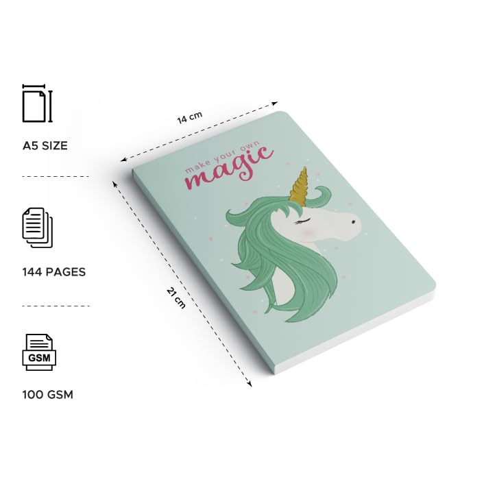 Factor Notes A5 Notebook - 90 GSM Ruled 160 Pages (Teal Unicorn) Factor Notes