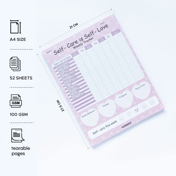 Factor Notes A4 Tear-Off Notepad 100 GSM - Self Care Weekly Tracker Factor Notes