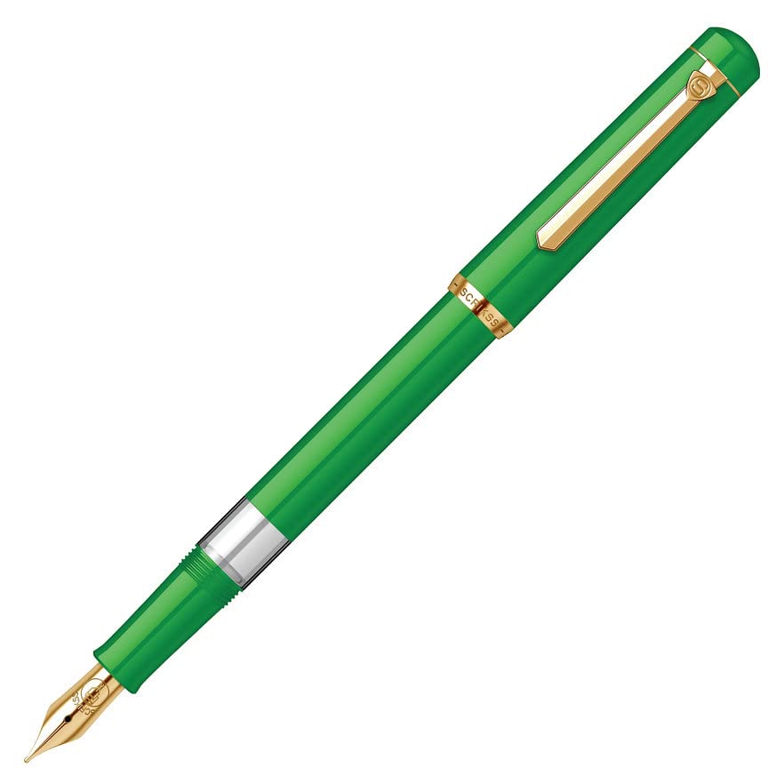 Scrikss | 419 Legendary | Fountain Ink Pen | Medium Nib | Gold Plated | Glossy Green Barrel Scrikss