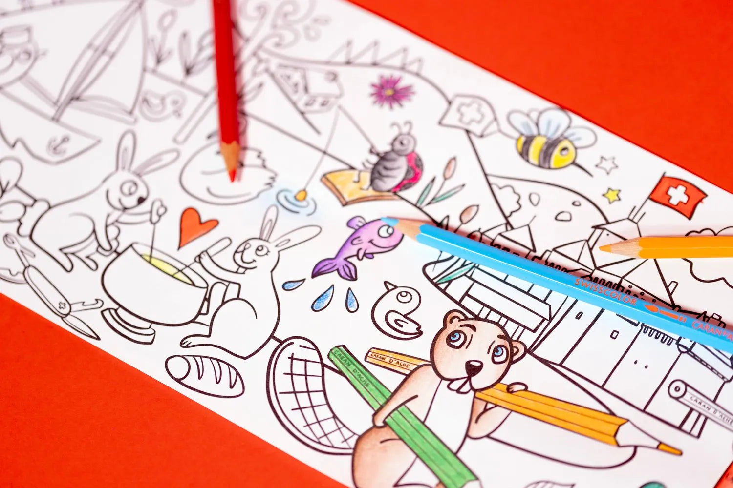 Caran D'Ache 18 Swisscolor Water-soluble Colour Pencils + Poster of Swiss Animals