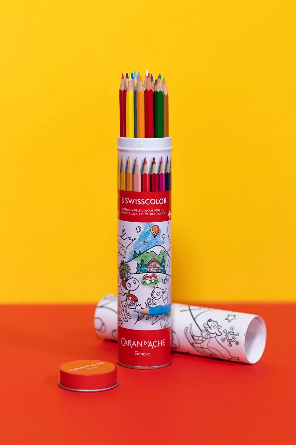 Caran D'Ache 18 Swisscolor Water-soluble Colour Pencils + Poster of Swiss Animals