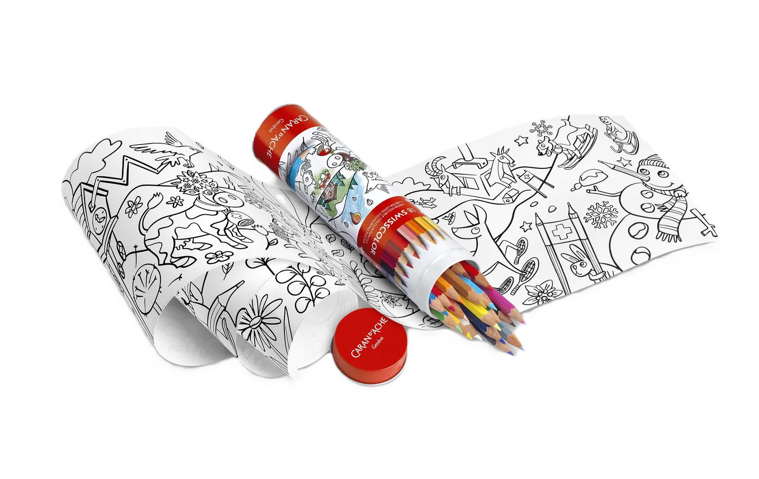 Caran D'Ache 18 Swisscolor Water-soluble Colour Pencils + Poster of Swiss Animals