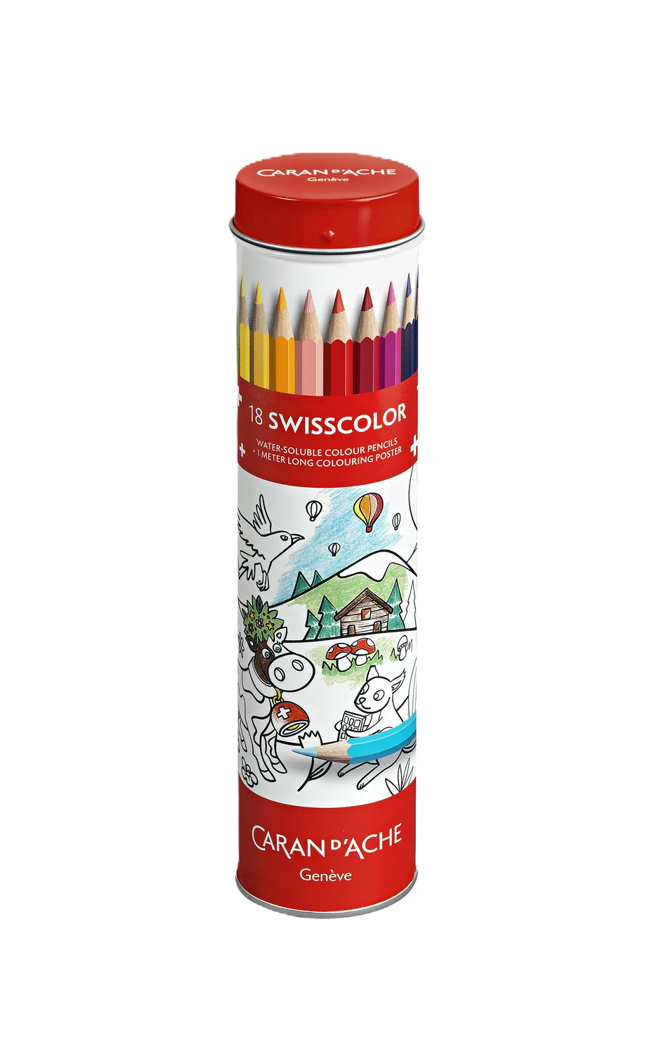 Caran D'Ache 18 Swisscolor Water-soluble Colour Pencils + Poster of Swiss Animals