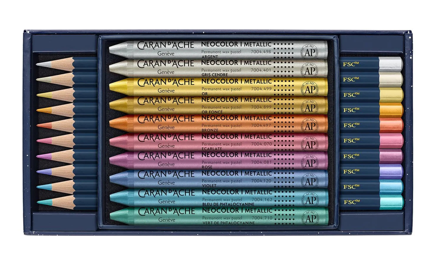 Caran D'Ache Cosmic Blue Mixed Media Metallic Set – Special Edition with Metallic Pencils and Neocolor I Pastels