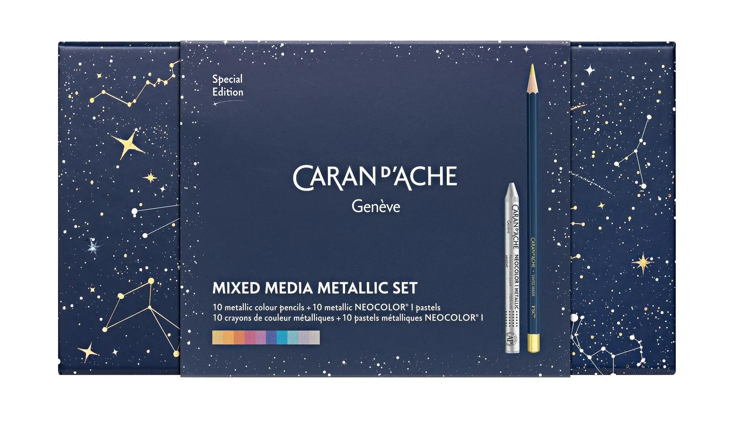 Caran D'Ache Cosmic Blue Mixed Media Metallic Set – Special Edition with Metallic Pencils and Neocolor I Pastels