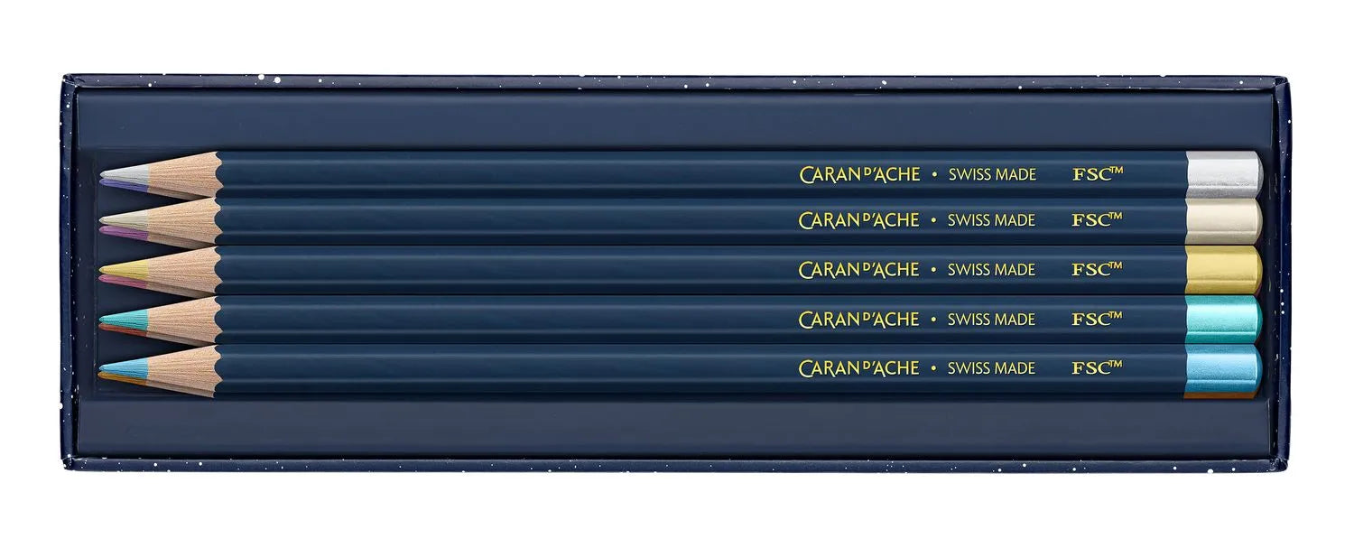 Caran D'Ache Cosmic Blue Special Edition 10 Metallic Colour Pencils Set