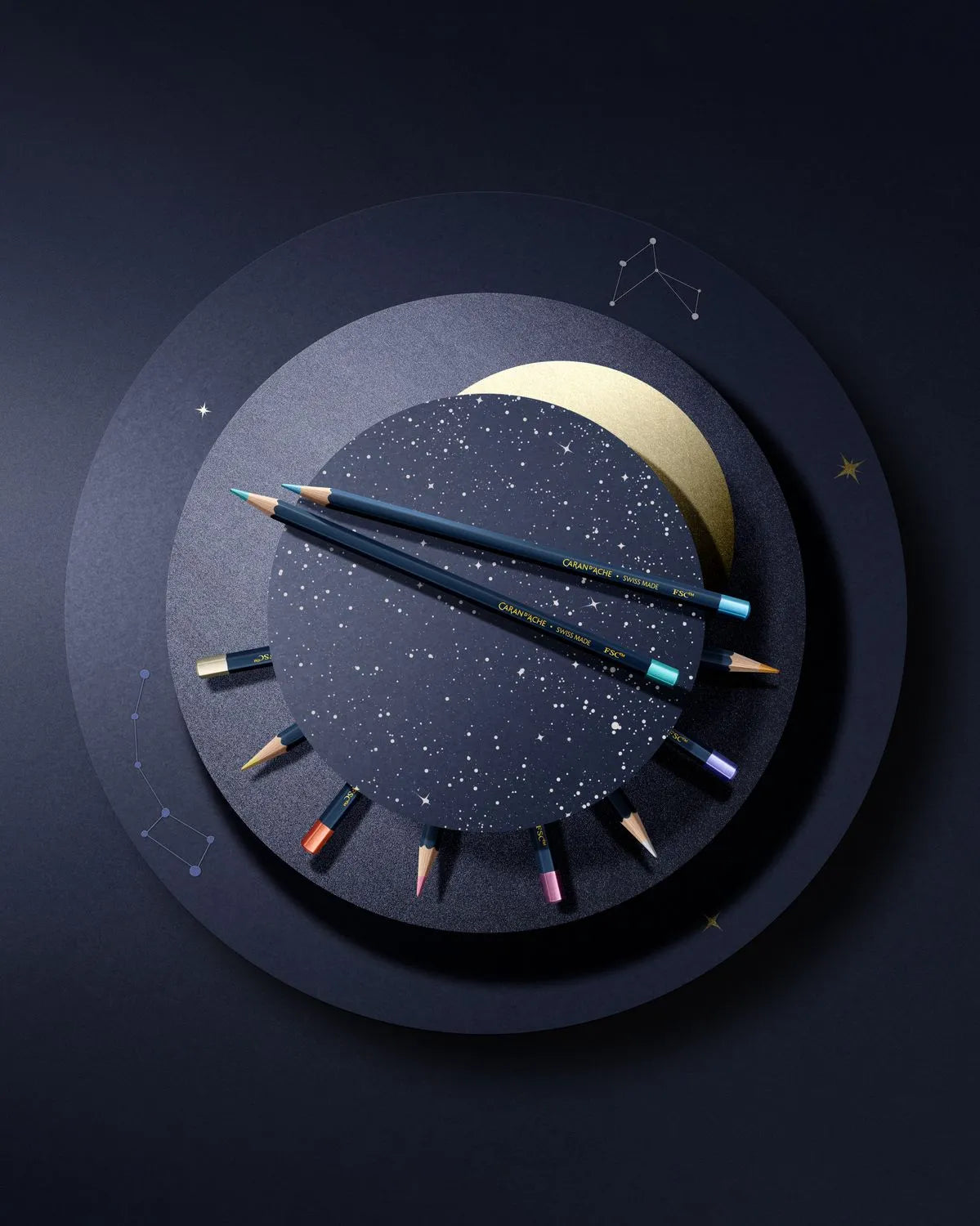 Caran D'Ache Cosmic Blue Special Edition 10 Metallic Colour Pencils Set