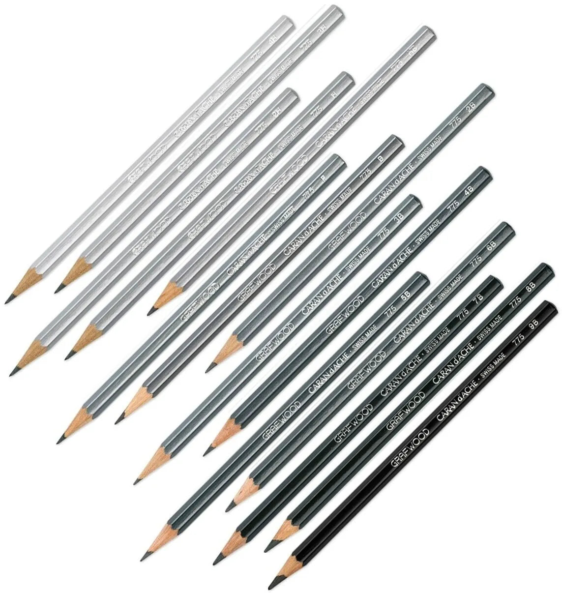 Caran D'Ache Grafwood Pencils - Open Stock | 15 Graphite Shades (4H to 9B) | Artist & Technical Drawing Pencils