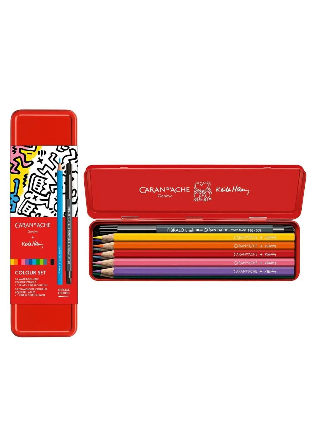 Caran D'Ache + Keith Haring Colour Set: 10 Water-Soluble Pencils & Brush Pen