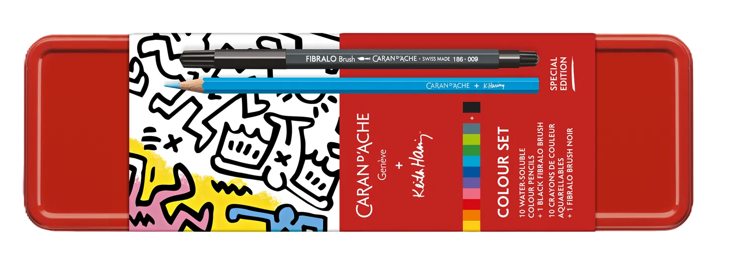 Caran D'Ache + Keith Haring Colour Set: 10 Water-Soluble Pencils & Brush Pen