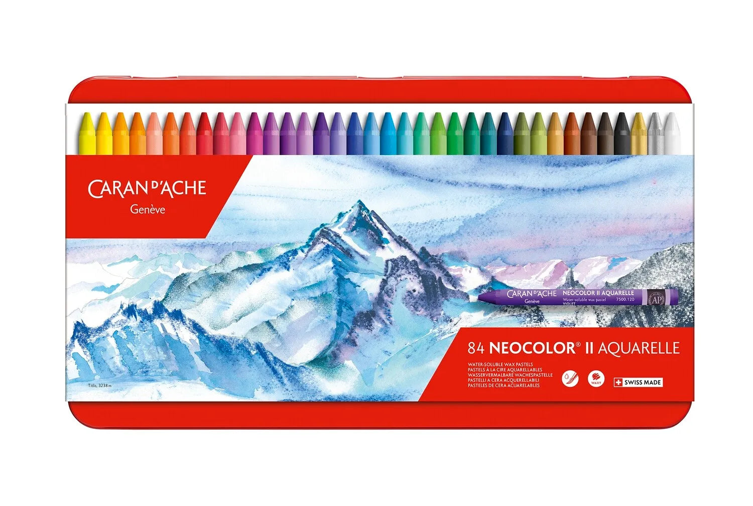 Caran d’Ache Neocolor II Aquarelle Full Range 84-colour metal tin with neatly arranged pastels