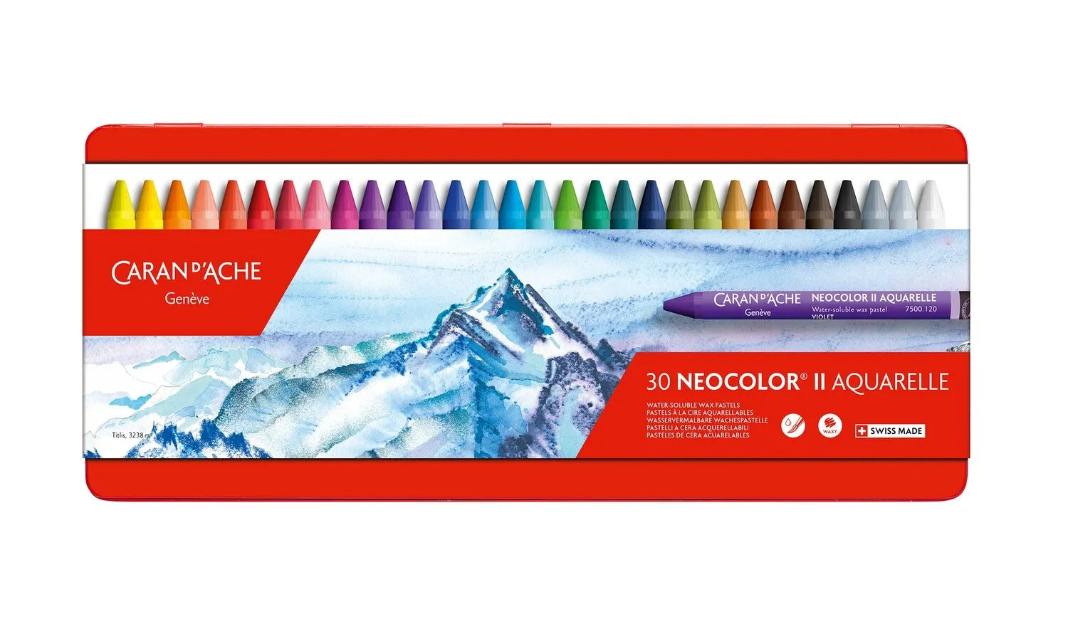 Caran d’Ache Neocolor II Aquarelle Set of 30 – assortment of thirty artist-grade water-soluble wax pastels
