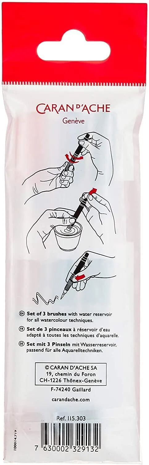 Caran D'Ache Water Brush 3 Assorted with Reservoir