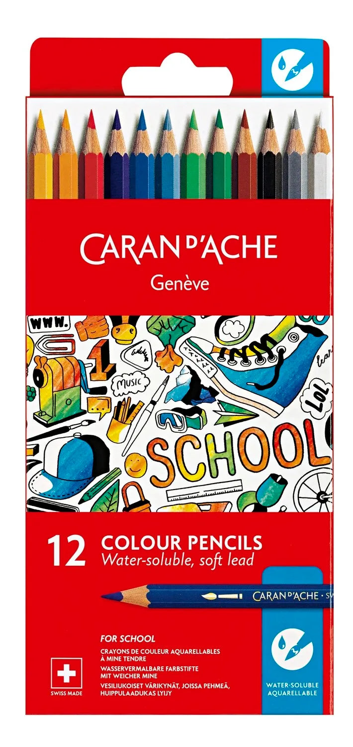 Caran D'Ache Water Soluble Pencils Cardboard 12 Shades