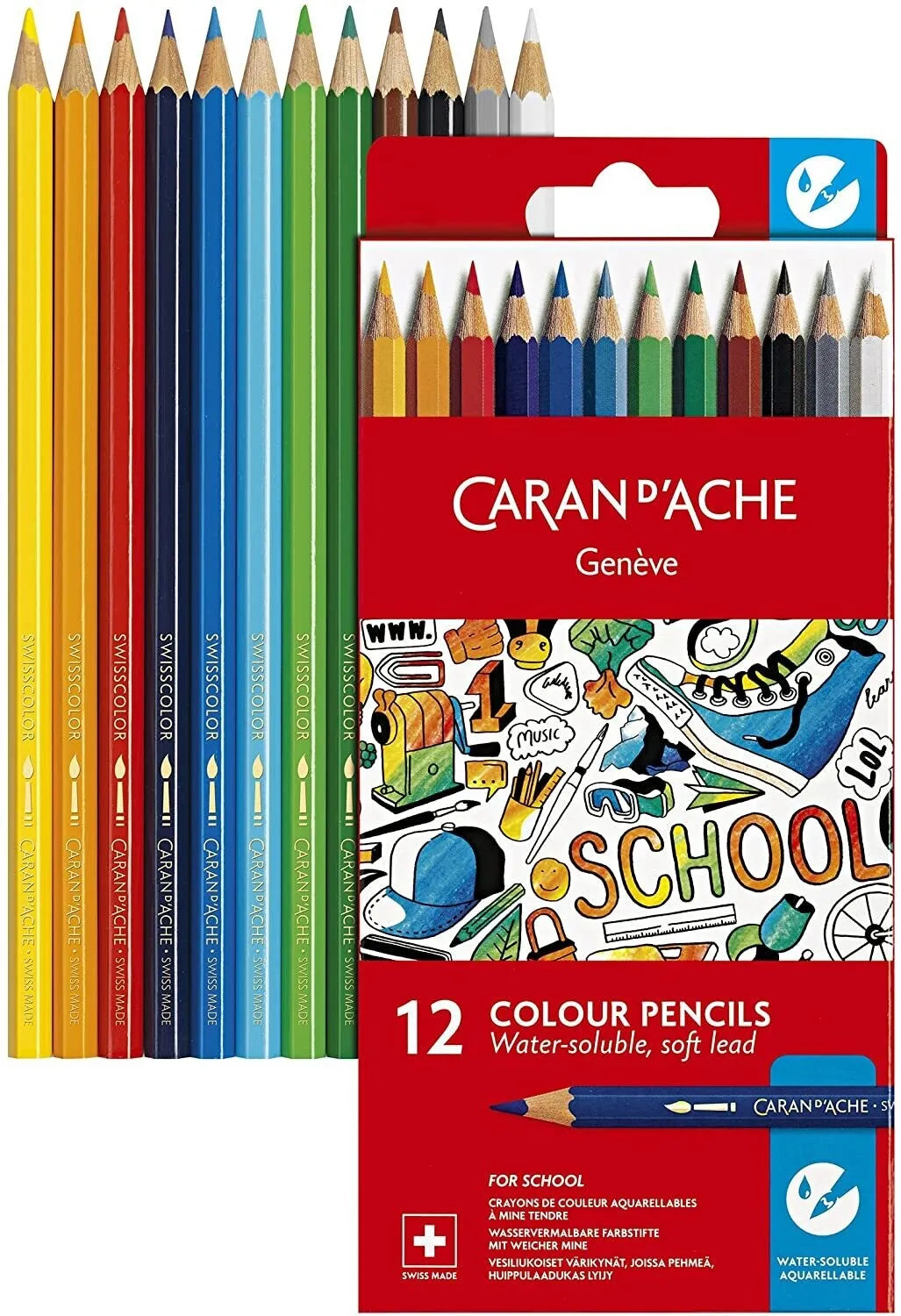 Caran D'Ache Water Soluble Pencils Cardboard 12 Shades