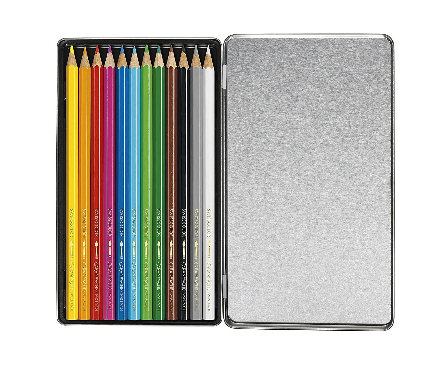 Caran D'Ache Water Soluble Pencils Metal Box 12 Shades