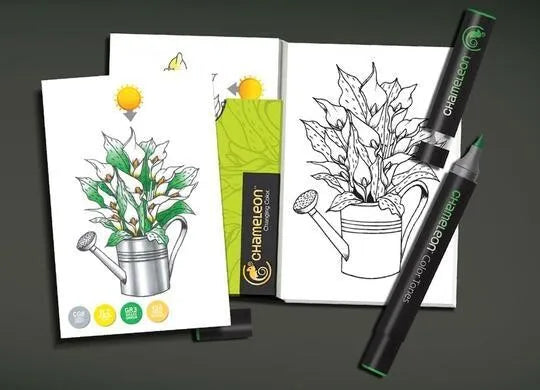 Chameleon Flowers Coloring Cards for Creative Art