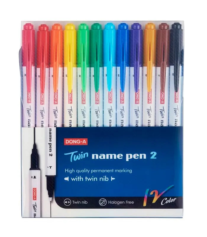 Dong-A Permanent Marker Dual Tip 1Mm & 0.4Mm 12 Marker Set.