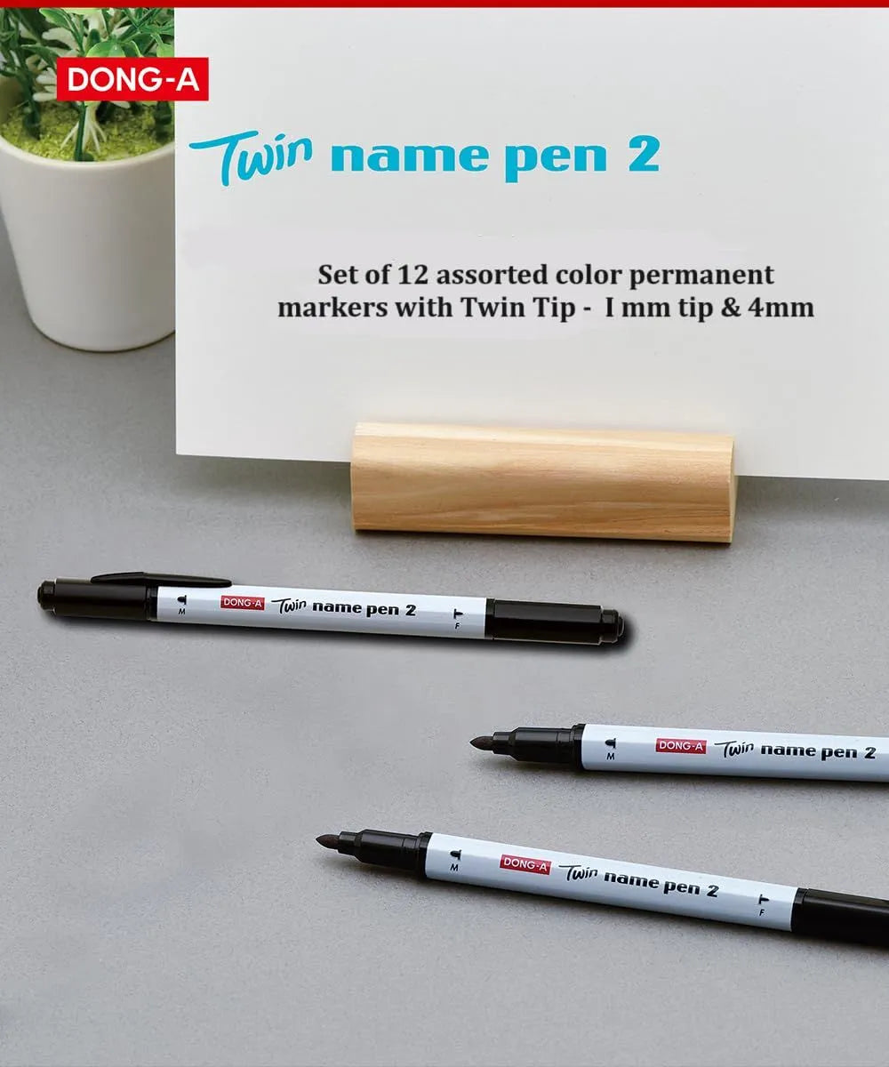 Dong-A Permanent Marker Dual Tip 1Mm & 0.4Mm 12 Marker Set.