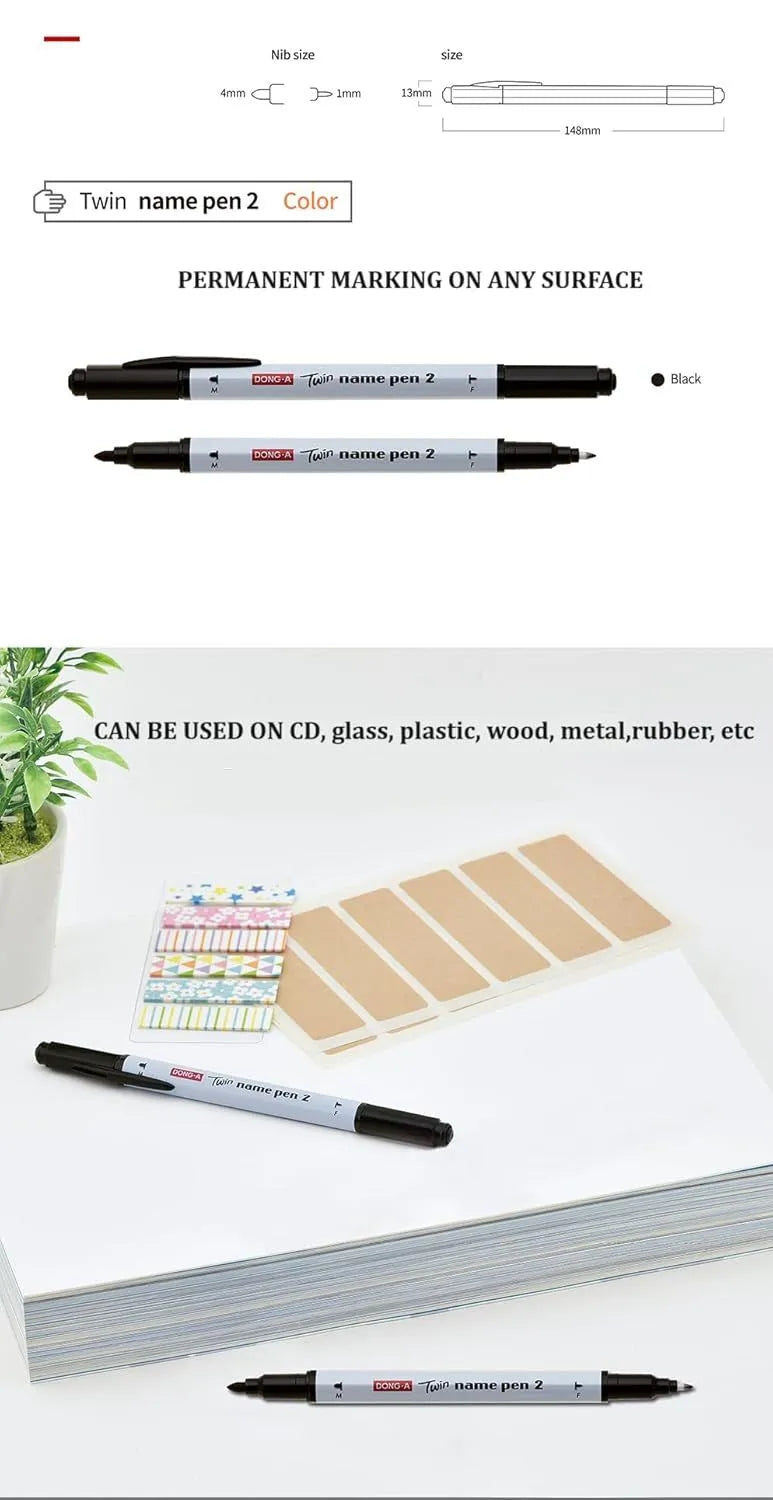Dong-A Permanent Marker Dual Tip 1Mm & 0.4Mm 12 Marker Set.
