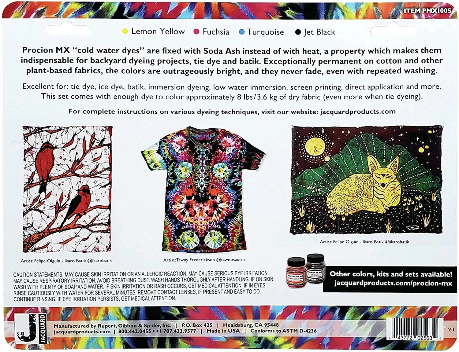 Jacquard Procion MX 8 Color Set - Cold Water & Fiber Reactive Procion MX Dye -The Most Vivid Dye for Cellulose Fibers.