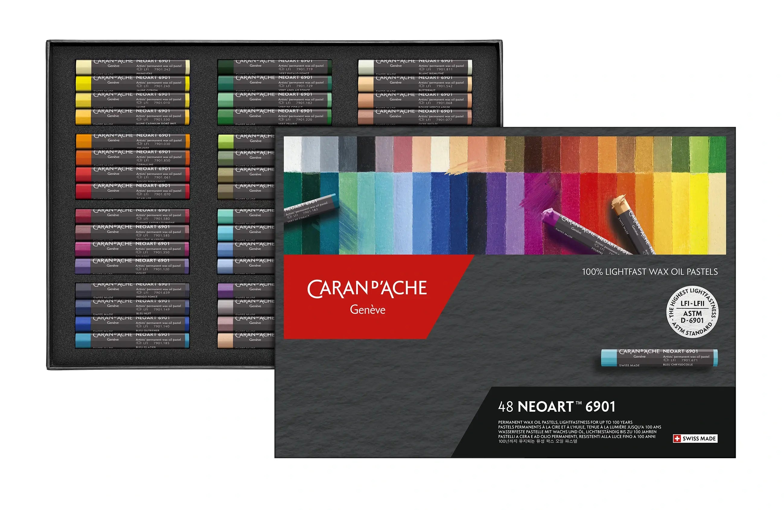 Caran D'Ache 6901 Professional Wax & Oil Pastels – 48 Vibrant Colors, 100-Year Lightfast, ASTM D-6901 Certified