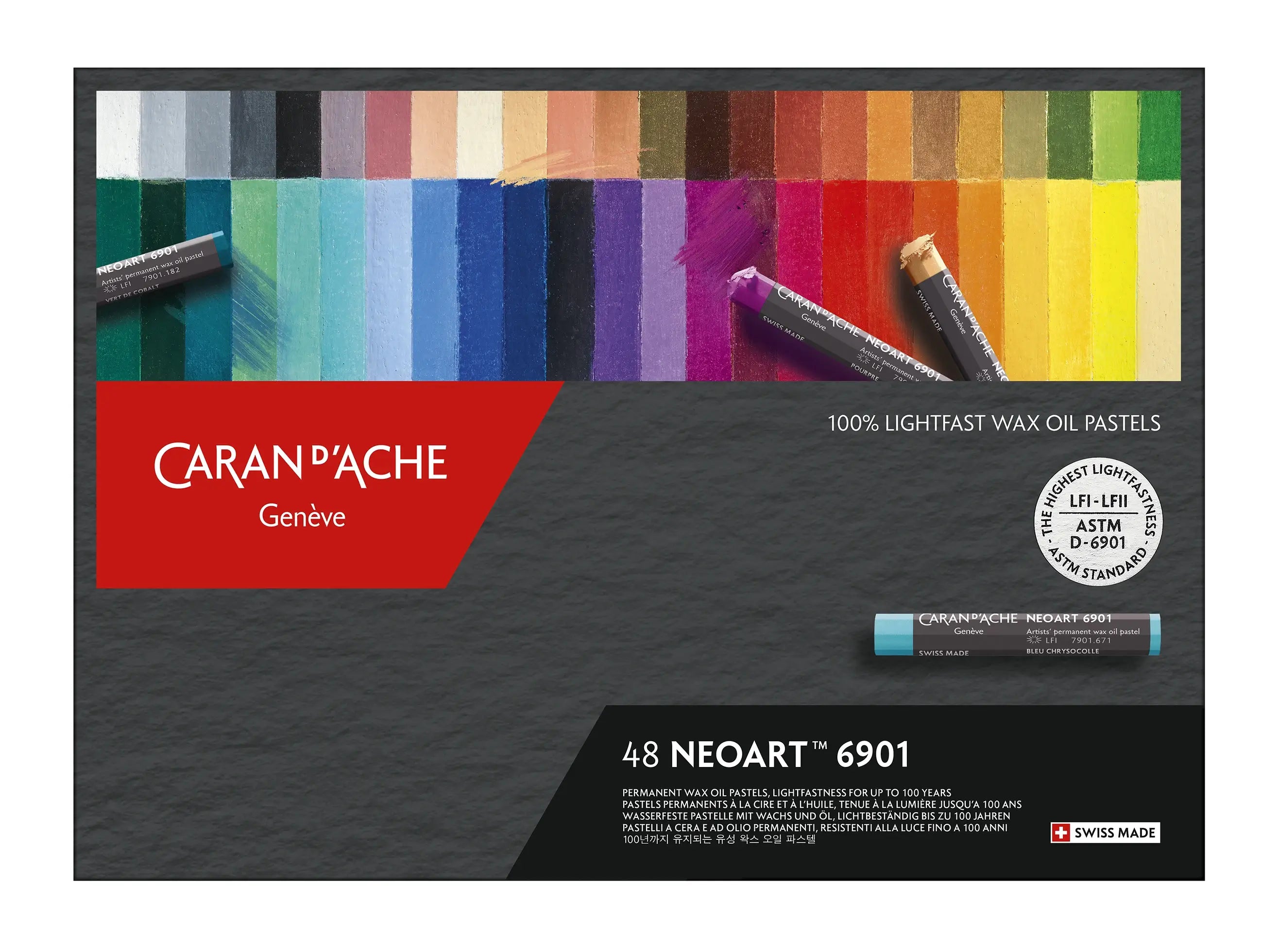 Caran D'Ache 6901 Professional Wax & Oil Pastels – 48 Vibrant Colors, 100-Year Lightfast, ASTM D-6901 Certified
