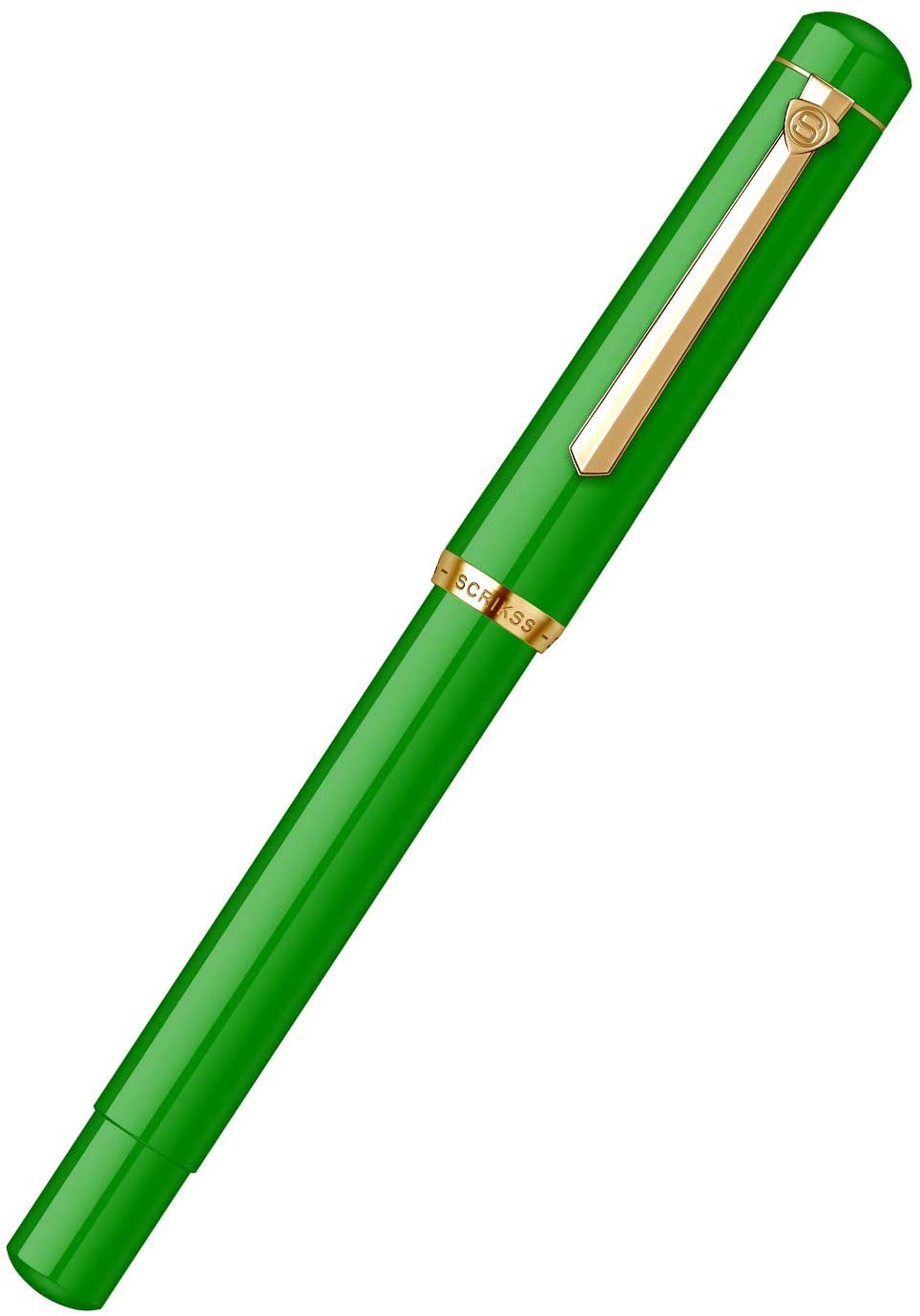 Scrikss | 419 Legendary | Fountain Ink Pen | Medium Nib | Gold Plated | Glossy Green Barrel Scrikss