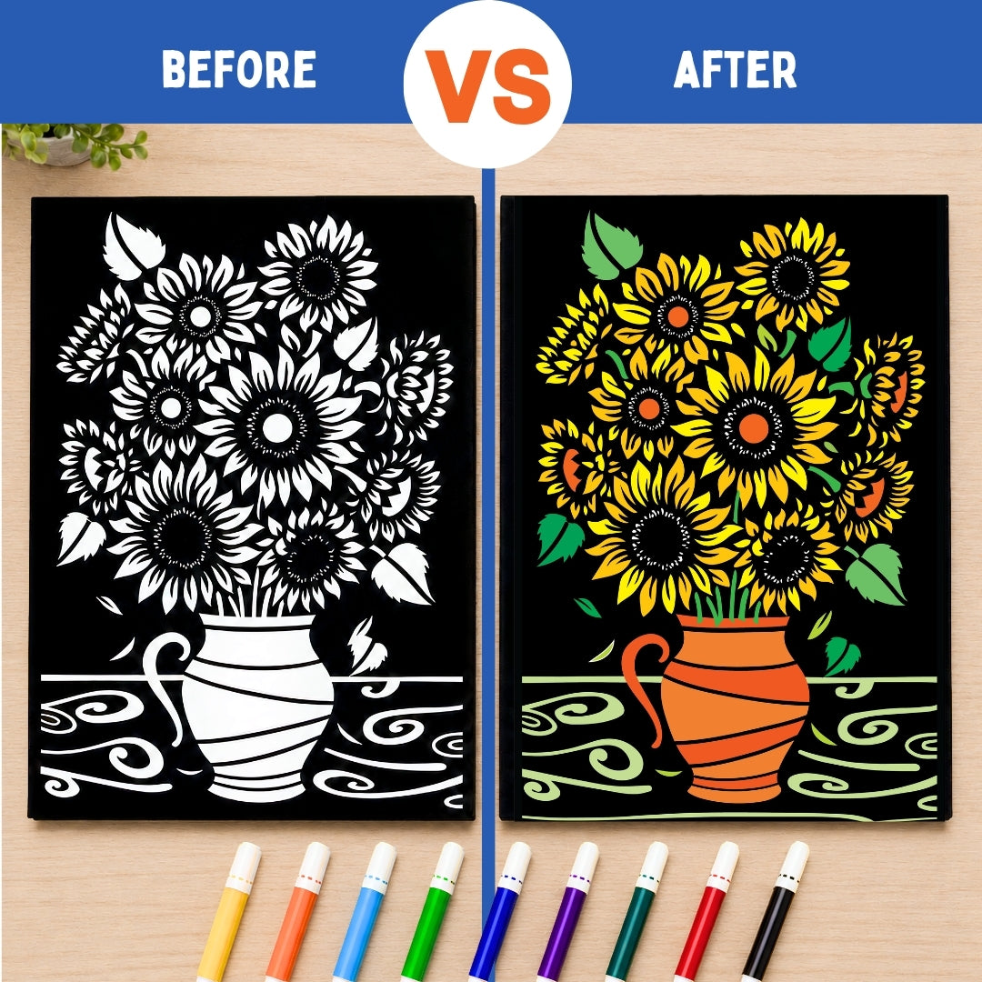 PepPlay Velvet Colouring Canvas, Set of 2 – Van Gogh Series - Sunflowers & Starry Night
