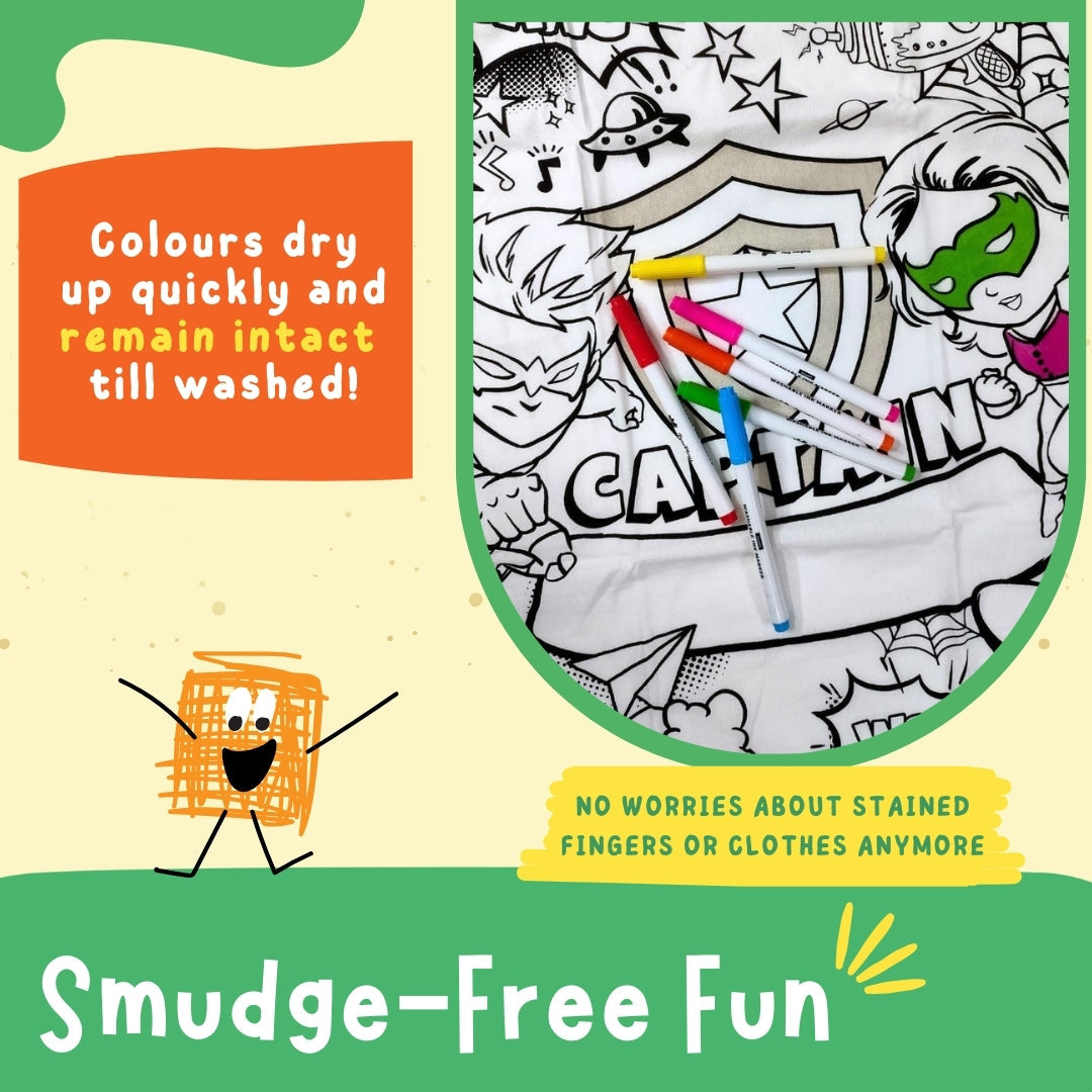Coloured fabric toy with close-up marker detail – colours dry quickly and remain intact during play – PepPlay India