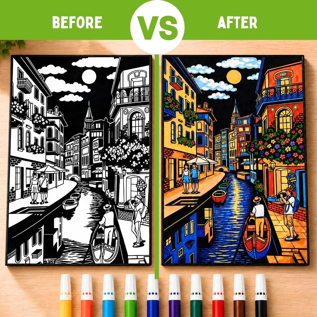 PepPlay Velvet Colouring Canvas, Set of 2 – City Scape Series - Venice & Amalfi Coast