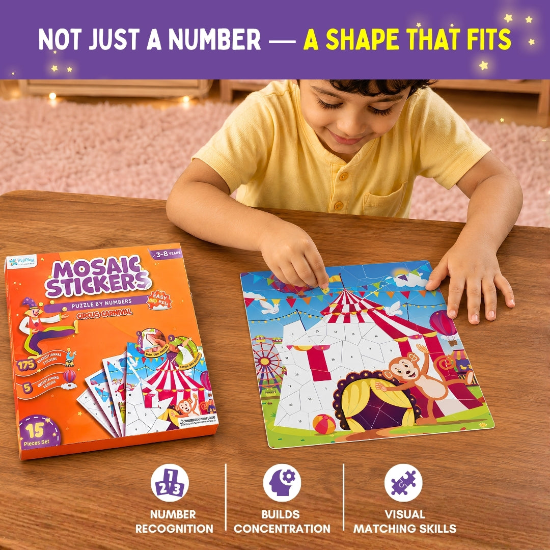 PepPlay Mosaic Sticker By Number - Circus Carnival | Boost Focus Through Sticker Art | 4+ Years